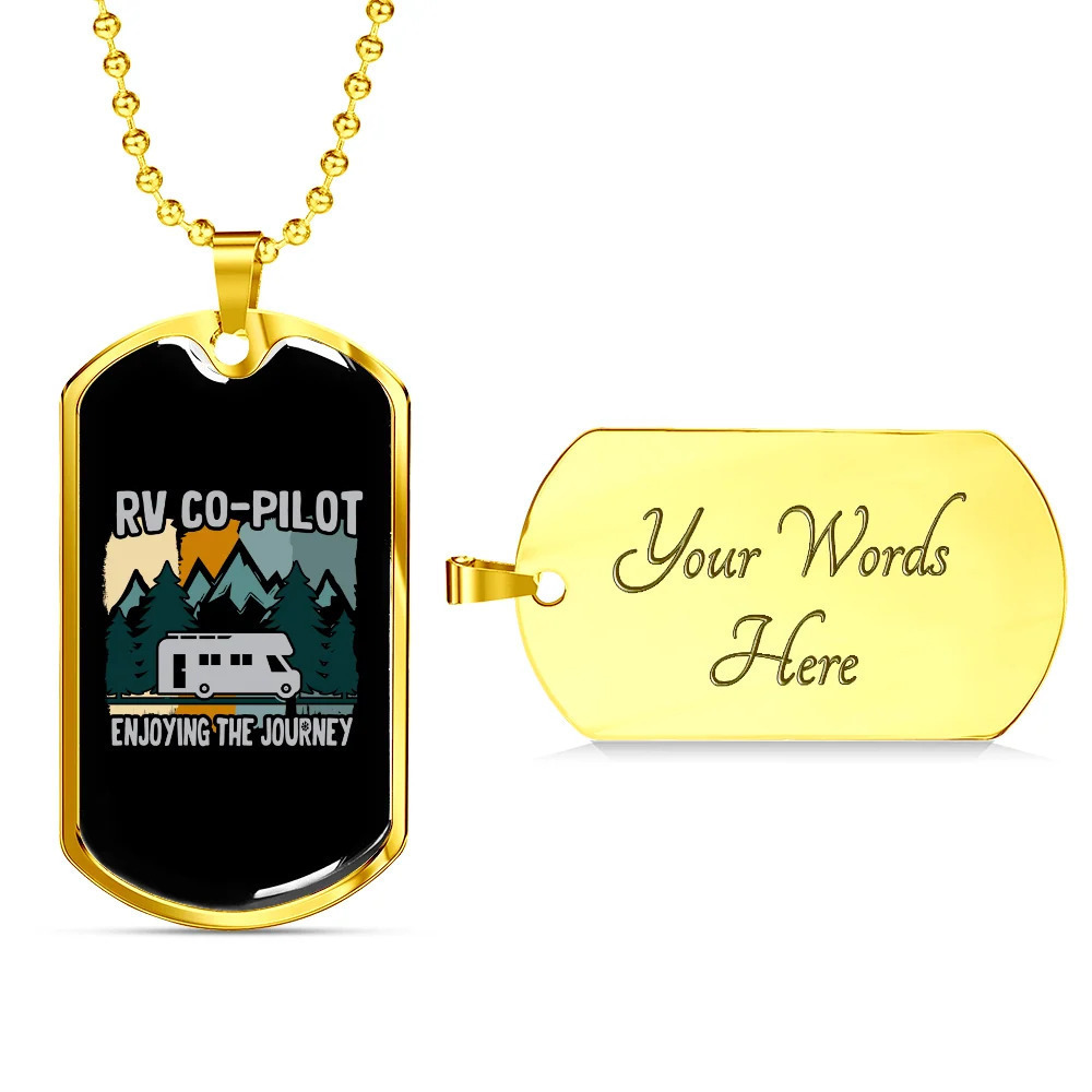 Camper Necklace RV Co-Pilot Personalized Engraved Gold Dog Tag Necklace Custom